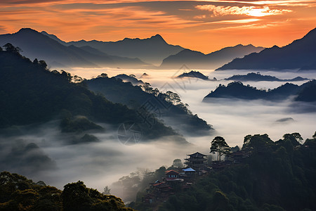 日出远山美景背景图片