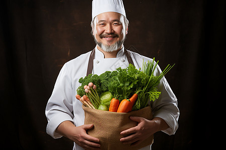 中年厨师和新鲜的食材图片