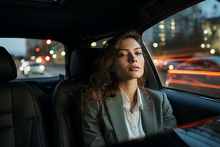 车里的年轻商业女性图片