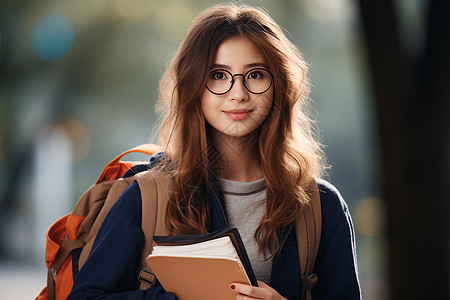 戴着眼镜的女孩戴着眼镜的大学生背景