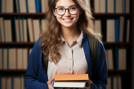 书架前的女孩背景图片