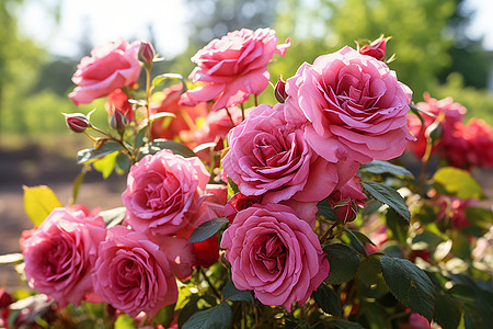花园中绽放的粉色玫瑰花图片