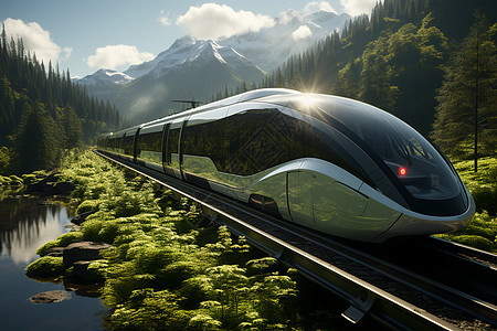 山谷中穿梭的新能源列车图片
