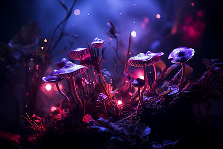 草地上的荧光蘑菇图片