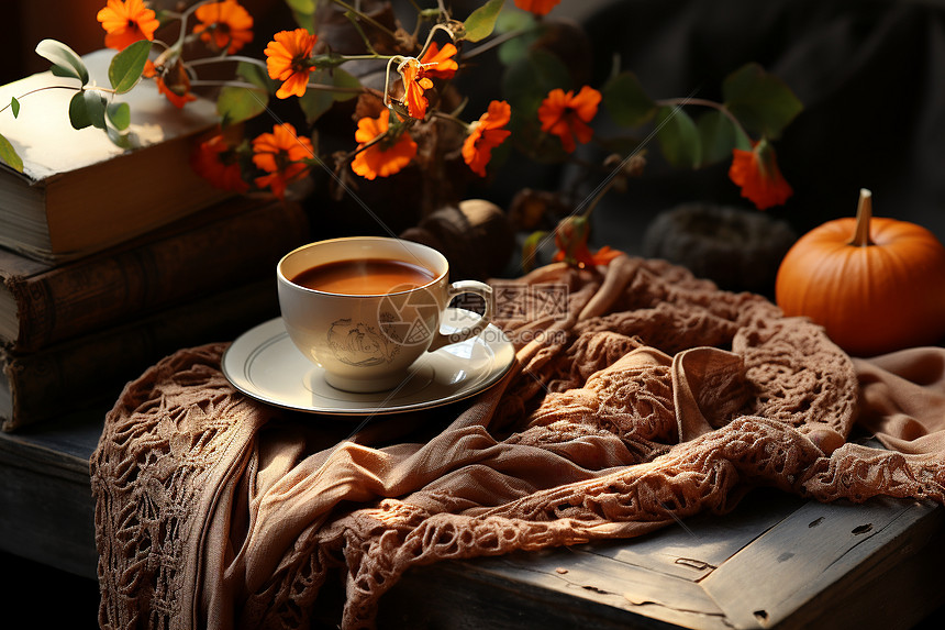 秋意渐浓的咖啡时光图片