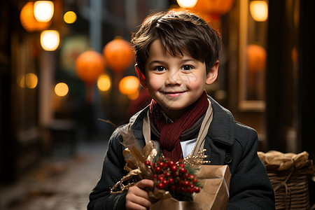 庆祝新年的外国小男孩背景图片