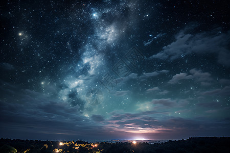 夜空下的小城背景图片