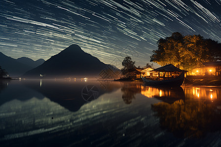 夜幕下星空璀璨的美丽景观背景图片