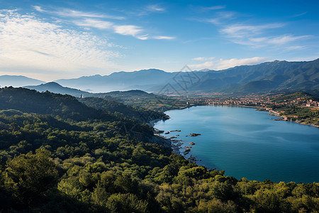 夏季山川湖泊的美丽景观背景图片