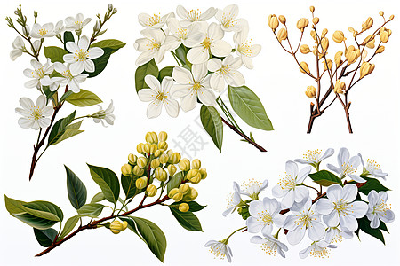 白花绿叶的花卉收藏图片