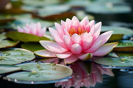 粉色花朵漂浮在水面图片