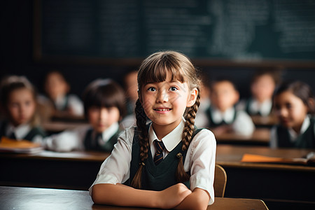 课堂上坐端正的女孩高清图片