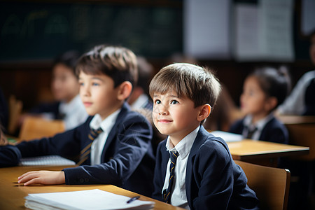 教室里学习的学童背景图片