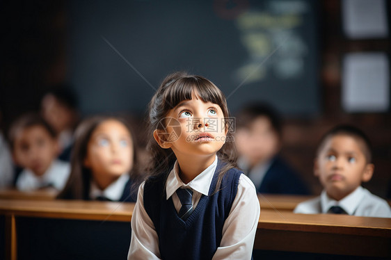 认真听课的小女孩图片