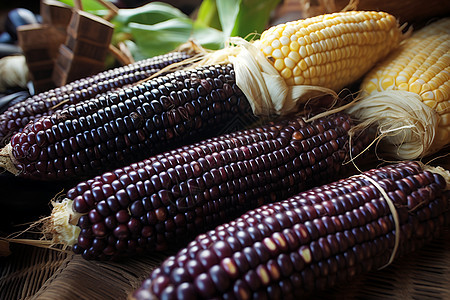 丰收的紫色玉米背景图片