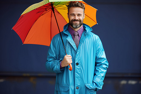 雨中的微笑雨衣雨伞高清图片