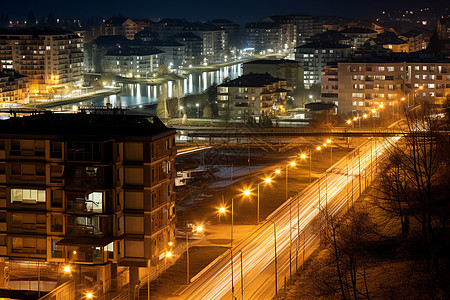 城市夜晚路灯夜幕之城背景