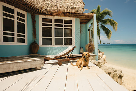 狗狗在沙滩别墅图片