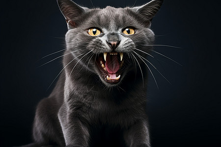 黑色猫咪吼叫图片