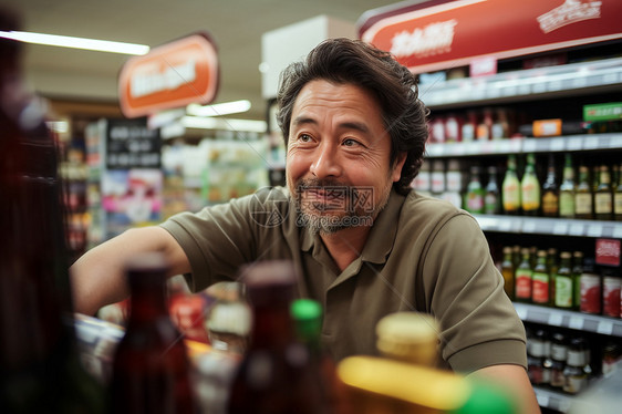 超市购物的男子图片