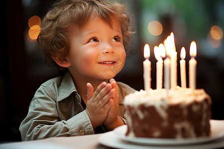 对着生日蛋糕许愿的孩子图片