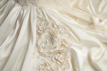白色婚纱上的花朵背景图片