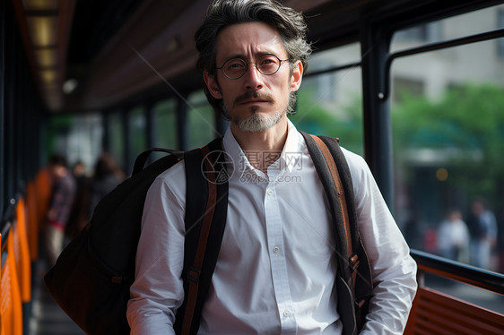 公交车站的男人图片