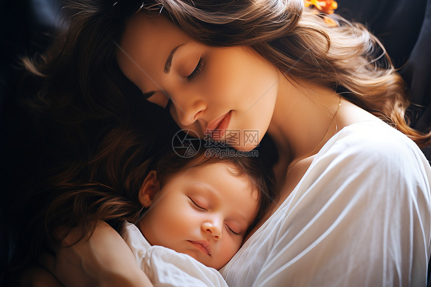 抱着孩子睡觉的妈妈图片