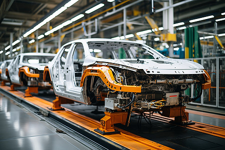 工厂汽车现代化生产线上的车辆组装背景