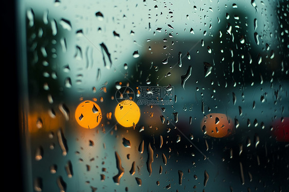 夜间雨中微光照亮模糊的街道图片