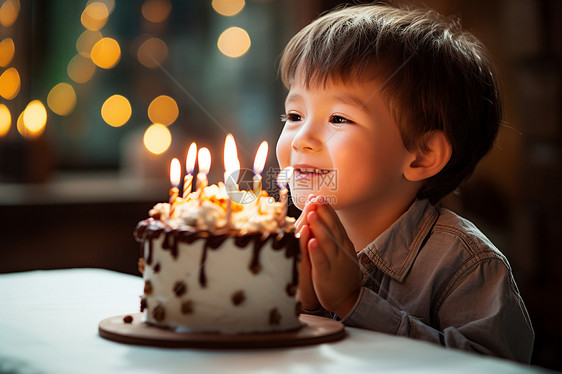 生日许愿的小男孩图片