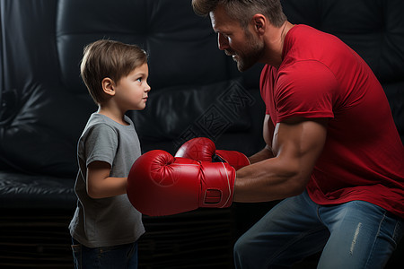 拳击练习的父子图片