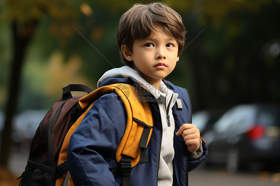 小男孩上学场景图片