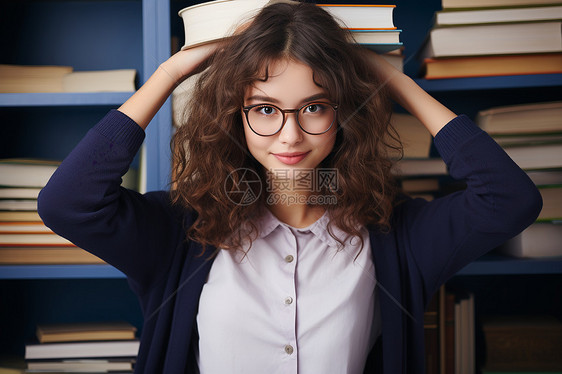 书架前的一名女学生图片