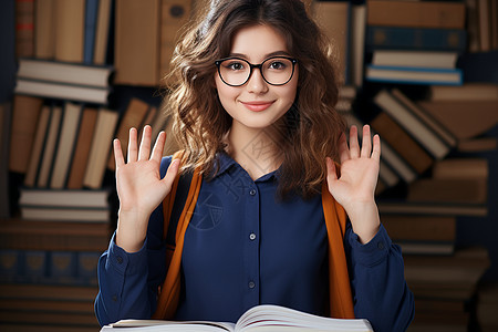 女生书馆里阅读图片