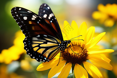 一只蝴蝶停在黄花上图片