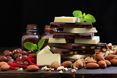 餐桌上的巧克力甜品图片