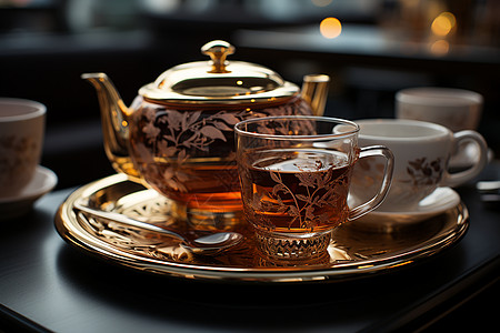 静谧雅致的中式茶具背景图片