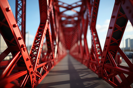 现代城市中的红色桥梁建筑图片