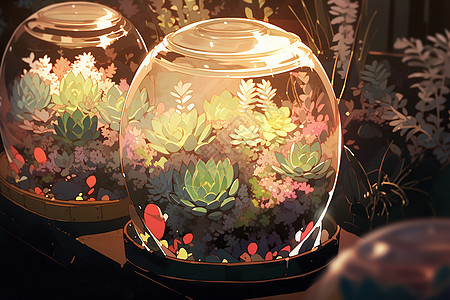植物玻璃罐中的微景观图片