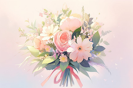 粉色缎带系着的花束背景图片