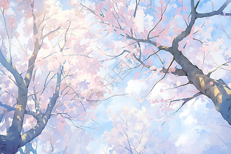 美丽宁静的樱花林插画