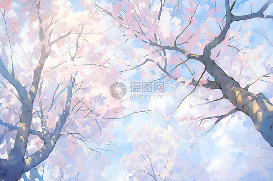 美丽宁静的樱花林图片