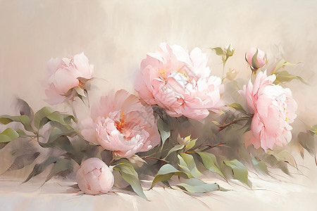 优雅的粉色牡丹油画作品图片