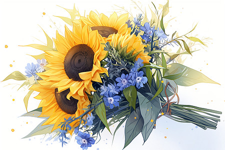 色彩斑斓的向日葵花束背景图片