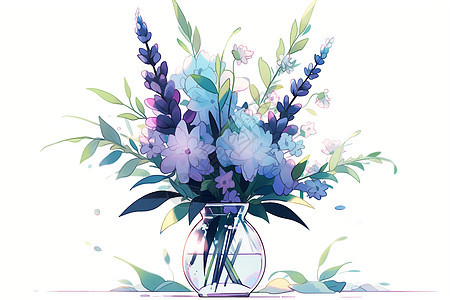 花瓶里的蓝紫色花束图片