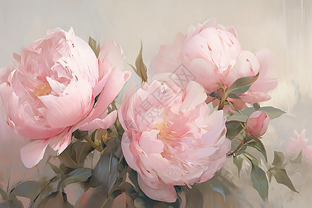 粉色牡丹为主题的油画图片