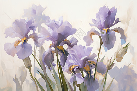 一幅紫色鸢尾花的油画图片