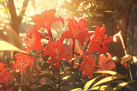 秋日照耀下的红花图片