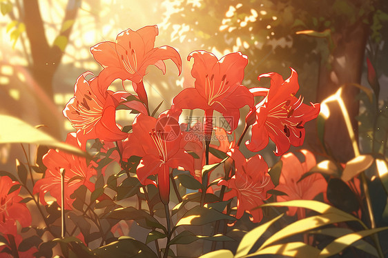 秋日照耀下的红花图片